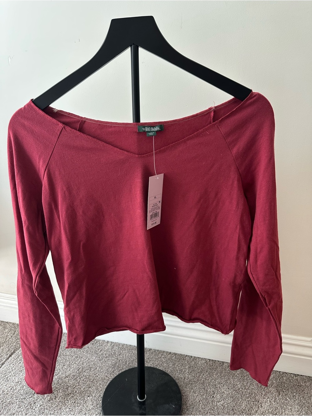 wild fable Long Sleeve Scoop Neck Top - Deep Berry